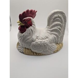 Vintage White Ceramic Hen on Nest‎ Top Only 9.5" Rooster Cookie Jar Lid Only